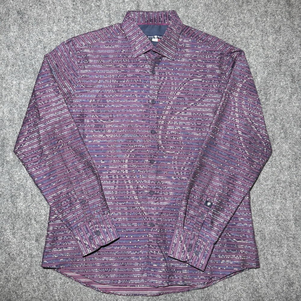 Stone Rose Purple Striped Paisley Floral Long Sleeve Dress Shirt Men Size 5